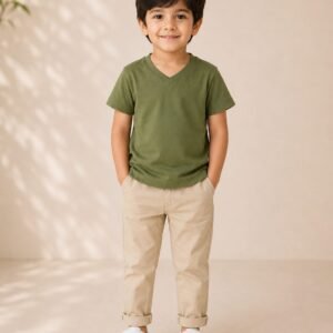 Olive V-Neck Tee Kids Cotton T-Shirt