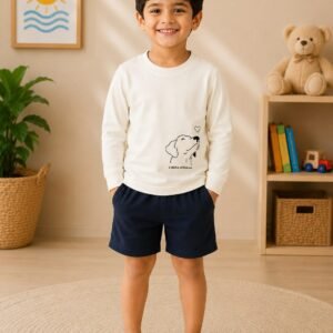 Snow Paw Tee Kids Full Sleeve Dog Print Cotton T-Shirt