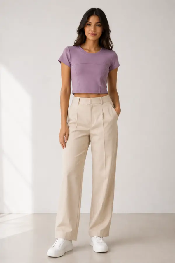 Muted rose panel play crop top