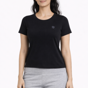Nightfall Black Round Neck T-Shirt for Women
