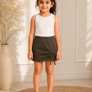 Gather Skirt with adjustable drawstring waist and stylish mini-skirt design for girls