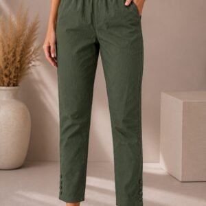 Forest Pearl Pant with elegant button detailing and comfortable fit