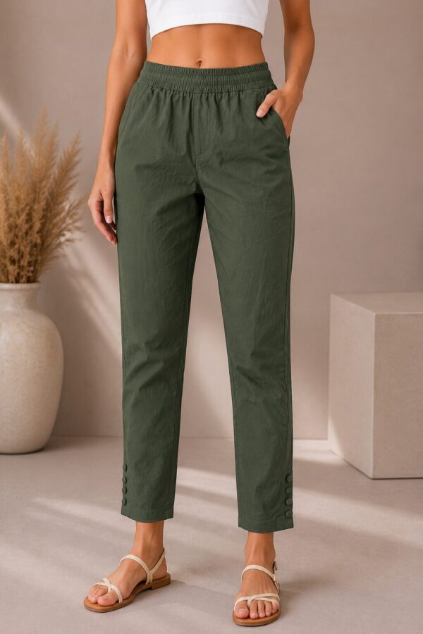 MJ106 (1) Forest Pearl Pant with elegant button detailing and comfortable fit