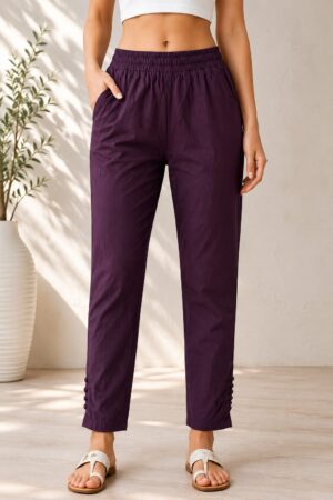 MJ111 Royal Plum Pant crafted from Lycra woven fabric with comfortable everyday fit