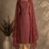 Bronze Flora Embroidered Dress Material with floral embroidery and matching embroidered net dupatta