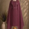 Wine Floral Dress Material for Women with floral embroidery and matching embroidered dupatta
