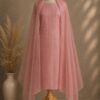 MJ205 (2) Blush Pink Net Suit Material with embroidered net top, rayon bottom and matching embroidered dupatta