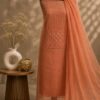MJ206 (4) Peach Orange Festival Wear Dress Material with embroidered net top, rayon bottom and matching dupatta