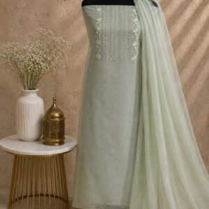 Light Green Net Chudi Material with Dupatta featuring embroidered net top and rayon bottom