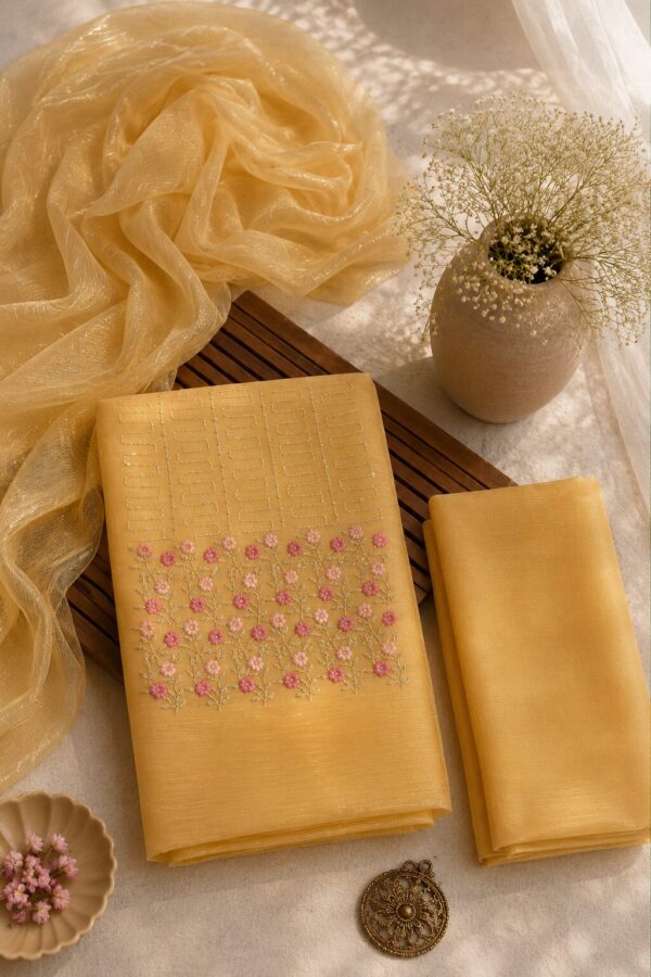 MJ213 (1) Light Yellow Party Wear Chudi Material Set