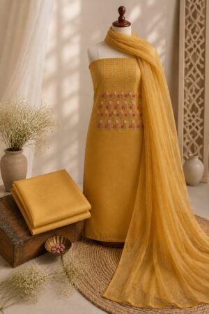 MJ213 (2) Light Yellow Party Wear Chudi Material Set