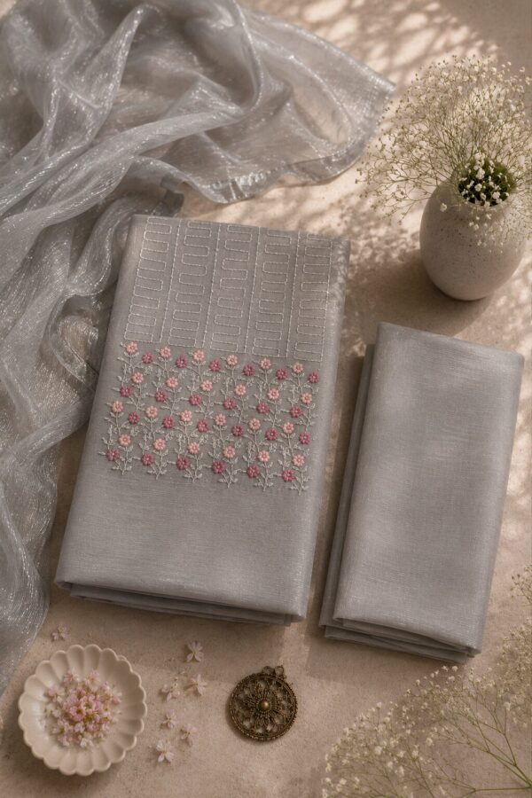 MJ214 (1) Mist Grey Chudi Material with Silk Blend Bottom