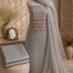 MJ214 (2) Mist Grey Chudi Material with Silk Blend Bottom