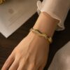 Wavy Gold Anti Tarnish Bracelet for Women Elegant Gold Bracelet with Crystal Accents