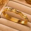 Wavy Gold Anti Tarnish Bracelet for Women Elegant Gold Bracelet with Crystal Accents