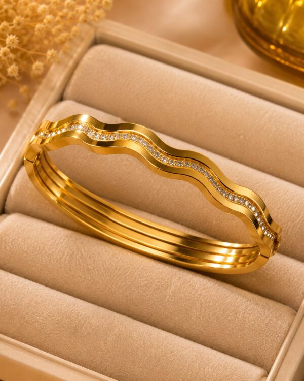 Wavy Gold Anti Tarnish Bracelet for Women Elegant Gold Bracelet with Crystal Accents