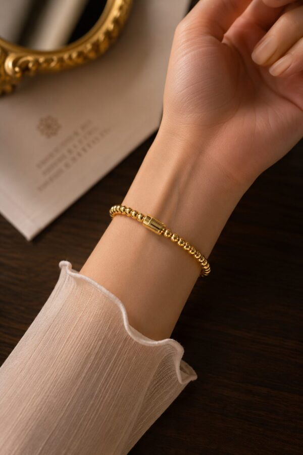 Classic Gold Beaded Anti Tarnish Bracelet for Women Elegant Gold Bead Bracelet