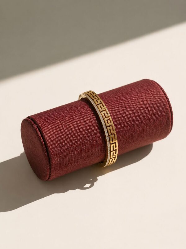 Luxury Greek Key Gold Anti Tarnish Bracelet for Women with Crystal Accents
