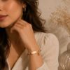 Personalized Roman Numeral Gold Anti Tarnish Bracelet for Women with Crystal Accents
