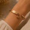 Personalized Roman Numeral Gold Anti Tarnish Bracelet for Women with Crystal Accents