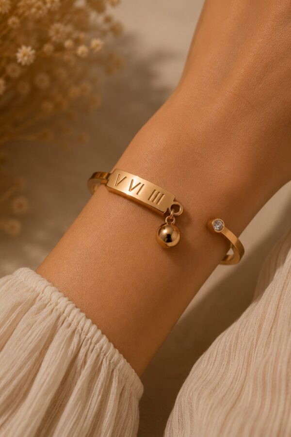 Personalized Roman Numeral Gold Anti Tarnish Bracelet for Women with Crystal Accents