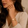 Personalized Roman Numeral Gold Anti Tarnish Bracelet for Women with Crystal Accents