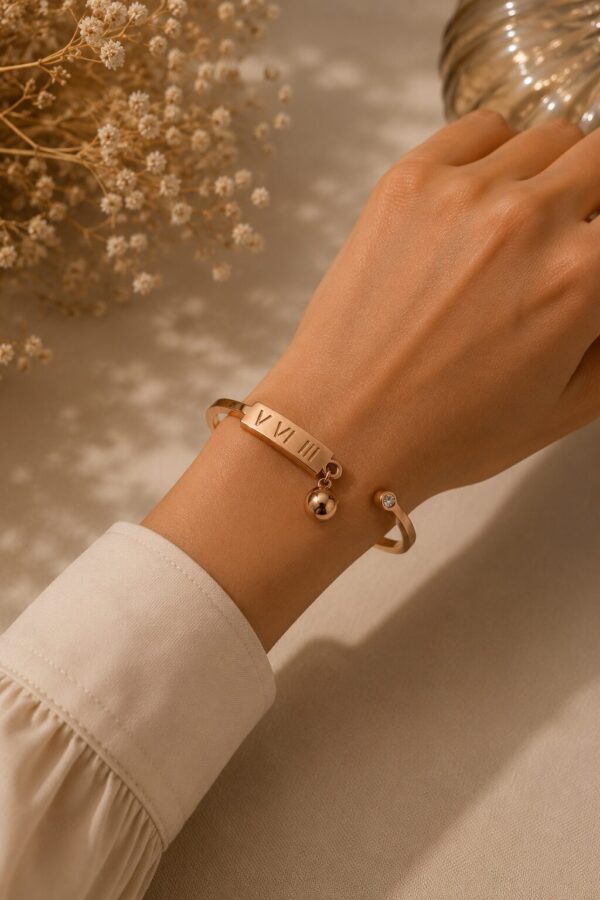 Personalized Roman Numeral Gold Anti Tarnish Bracelet for Women with Crystal Accents