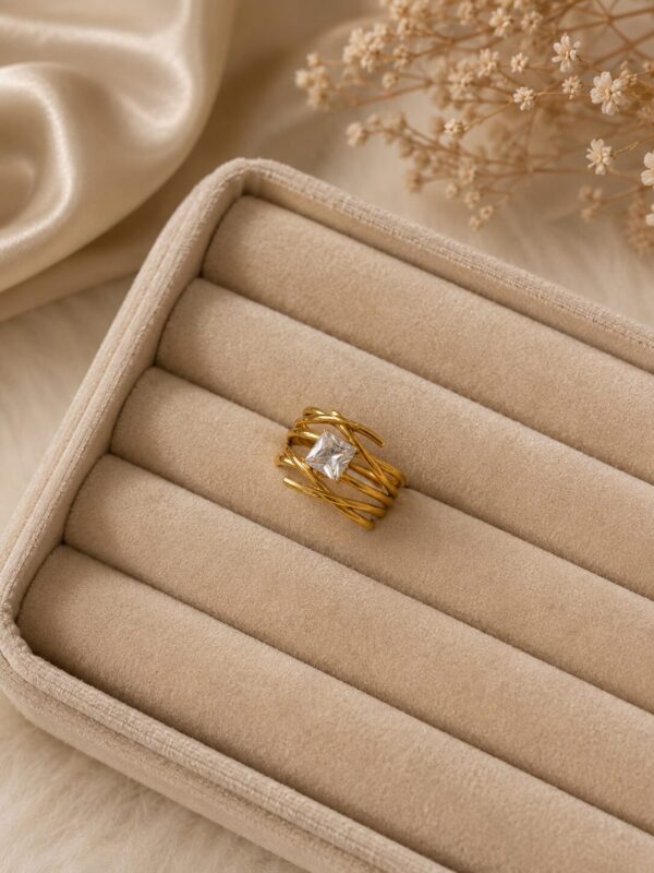 Sunburst Adjustable Anti Tarnish Ring for Women featuring radiant sunburst design and elegant crystal detailing