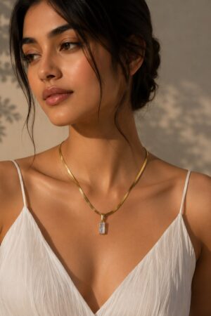 Crystal Pendant Minimalist Statement Necklace for Women featuring a sparkling crystal pendant and elegant minimalist design