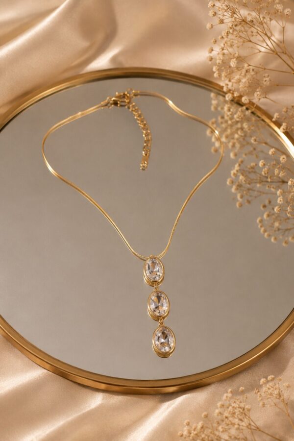 Crystal Drop Triple Stone Pendant Necklace for Women with sparkling triple crystal stones and elegant drop pendant design