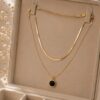 Black Stone Pendant Double Layer Necklace for Women with elegant black stone pendant and layered chain design