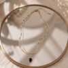 Black Stone Pendant Double Layer Necklace for Women with elegant black stone pendant and layered chain design