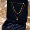 Layered Green Stone Short Chain Necklace for Women with elegant green gemstone pendant and gold-tone layered chain