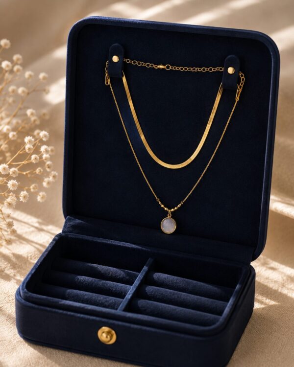 Layered Green Stone Short Chain Necklace for Women with elegant green gemstone pendant and gold-tone layered chain