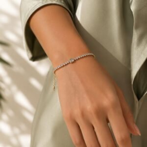 Dainty Crystal Tennis Bracelet for Women with sparkling crystal stones and adjustable elegant design