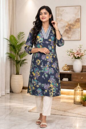 m1 Ishani Bloom Floral Printed Woven Kurti for Women