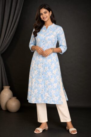m10 Sky Bloom Georgette Floral Kurti for Women