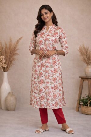 m12 Ivory Aura Floral Printed Kurti for Women