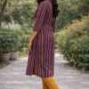 m13a Plum Line Mustard Ethnic Stripe Cotton Kurti for Women