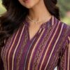m13b Plum Line Mustard Ethnic Stripe Cotton Kurti for Women
