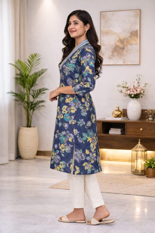 m1a Ishani Bloom Floral Printed Woven Kurti for Women