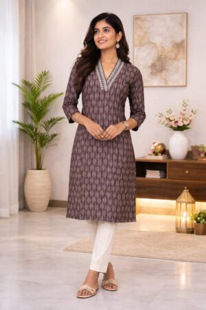m2 Varnika Bloom Printed Woven Kurti for Women