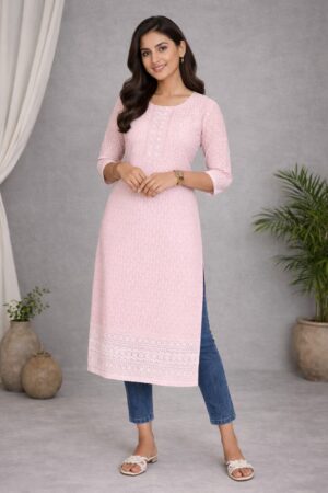 m3 Blush Aura Printed Woven Kurti for Women