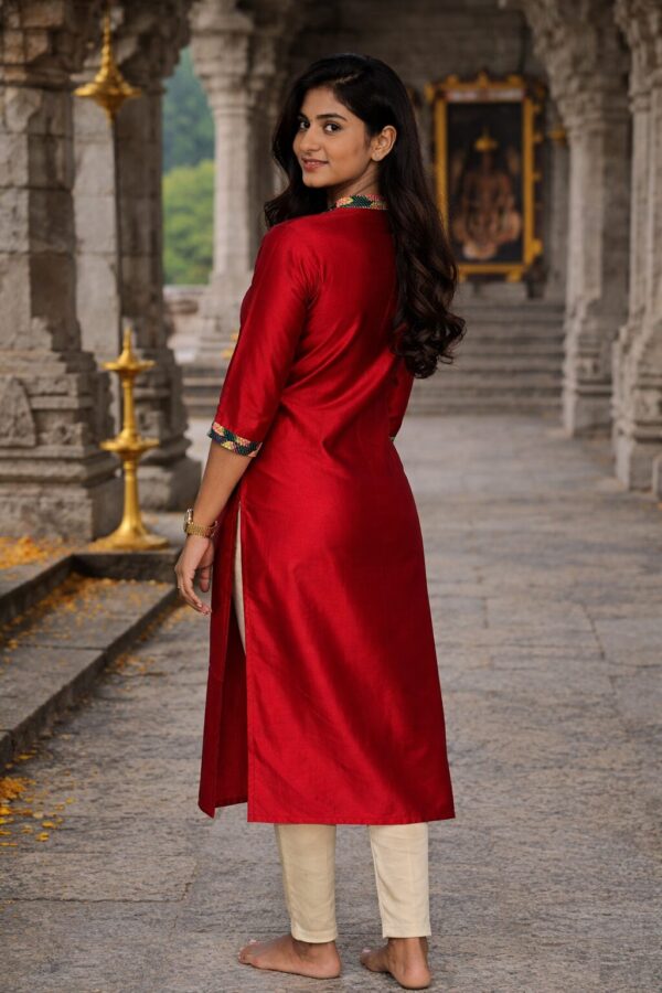 m6a Ruby Line Crimson Red Silk Blend Kurti for Women