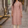 Beige Stripe Cotton Kurti for Women
