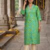 m8 Green Essence Lime Green Ethnic Print Kurti for Women
