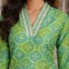 m8b Green Essence Lime Green Ethnic Print Kurti for Women